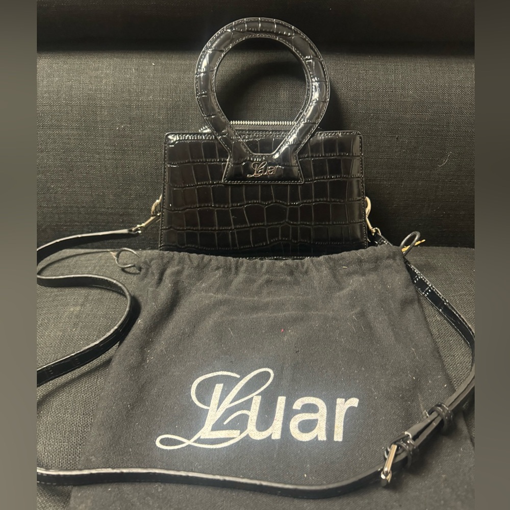 Brand New Luar Black Croc Crossbody Bag